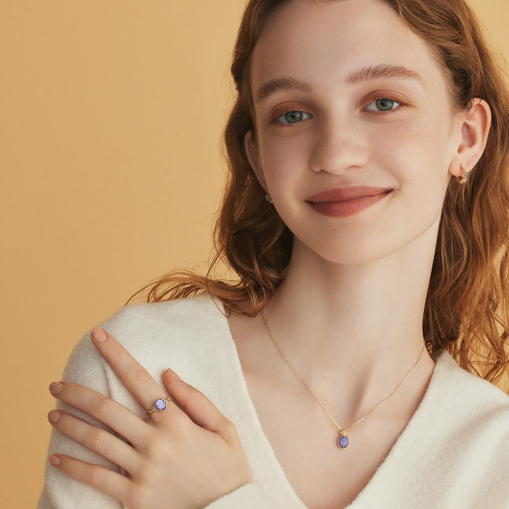 Collier avec anneau en pierre carrée d'améthyste naturelle Olivenorma