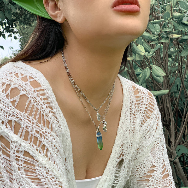 Ensemble de collier avec pendentif en forme de grenouille et fleur en cristal artificiel électroplaqué Olivenorma