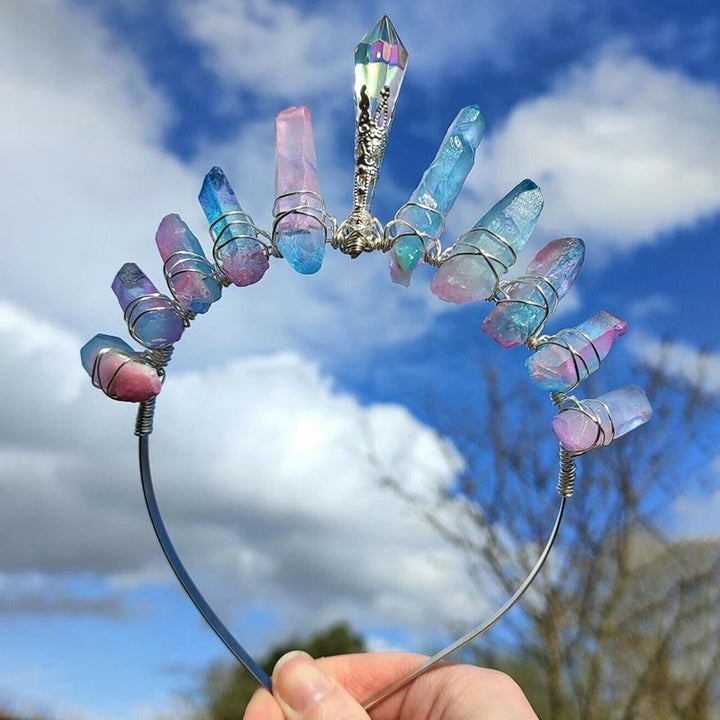 Couronne en quartz titane rose bleu Olivenorma avec pièce maîtresse en cristal 