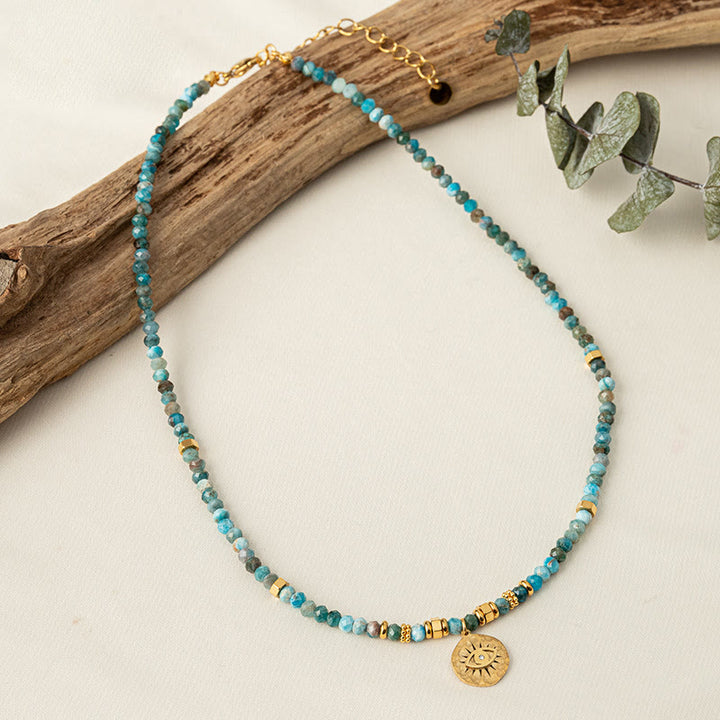 Collier de perles turquoise bleues naturelles contre le mauvais œil Olivenorma 