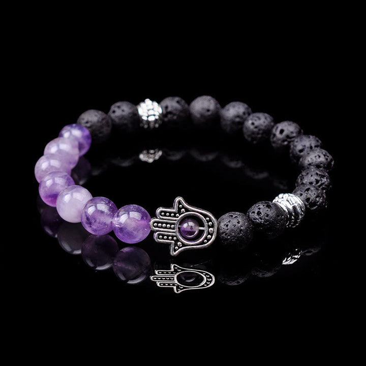 Bracelet pendentif Hamsa en perles de pierre naturelle fait main Olivenorma
