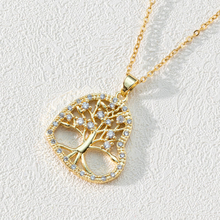 Collier pendentif clavicule arbre de vie rond creux en zircon Olivenorma