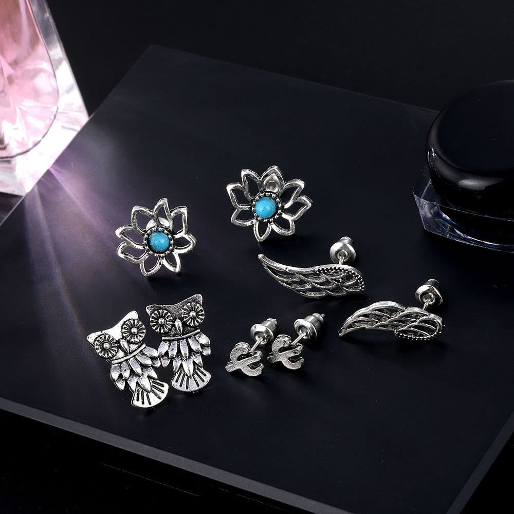 Olivenorma Lot de 4 boucles d'oreilles à tige en turquoise bohème nimal 
