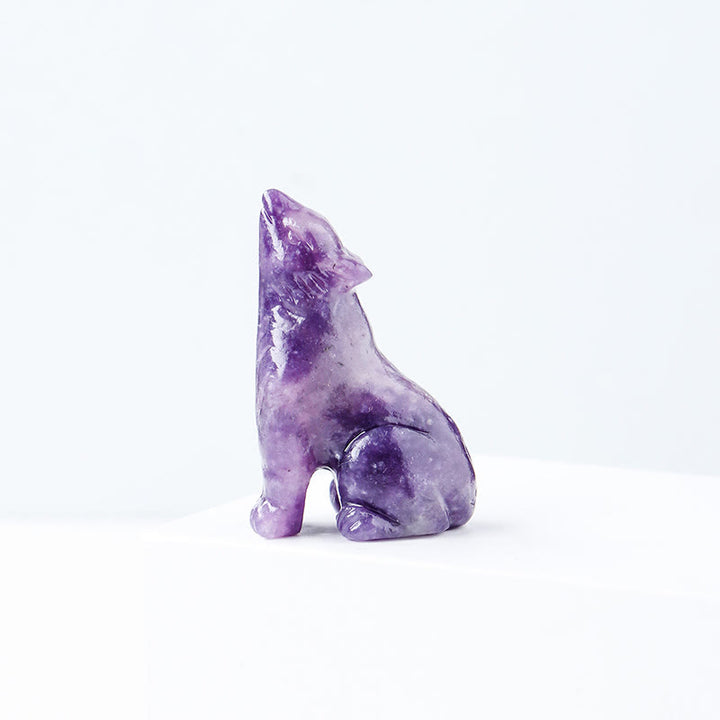 Décoration en pierre précieuse sculptée en forme de loup en cristal Olivenorma de 2 po