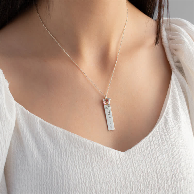 Collier de bijoux personnalisé avec fleur de naissance et pierre de naissance Olivenorma avec nom