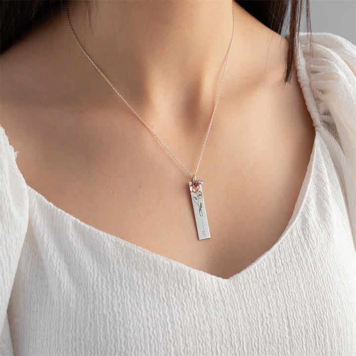 Collier de bijoux personnalisé avec fleur de naissance et pierre de naissance Olivenorma avec nom