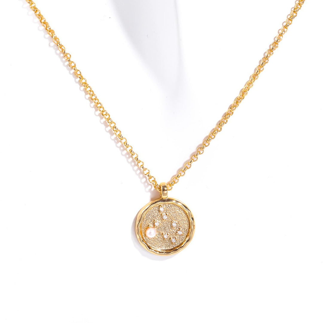 Collier avec pierre de naissance en zircon blanc et signe du zodiaque Olivenorma