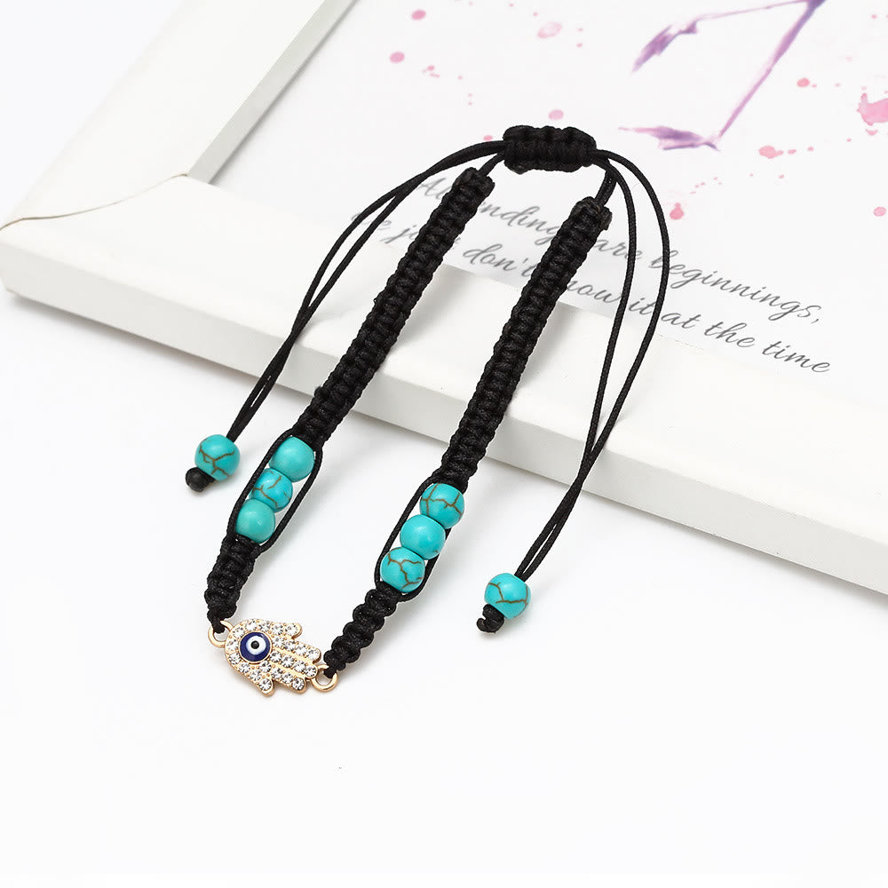 Bracelet tressé ajustable Olivenorma en zircon blanc turquoise contre le mauvais œil