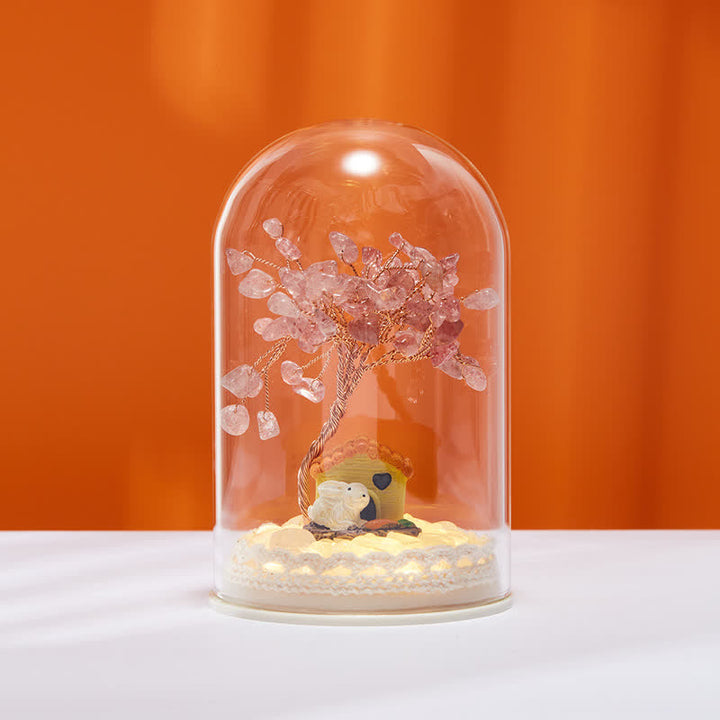 Décoration d'arbre Feng Shui avec couvercle en verre cristal naturel Olivenorma 