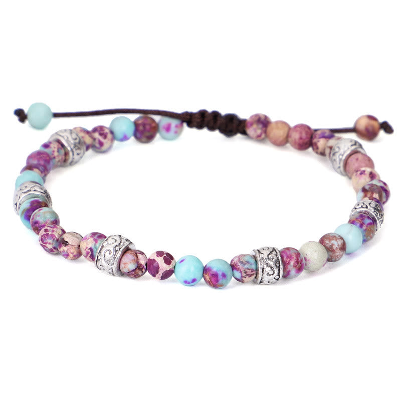 Bracelet tressé en perles de pierre impériale multicolore naturelle Olivenorma 