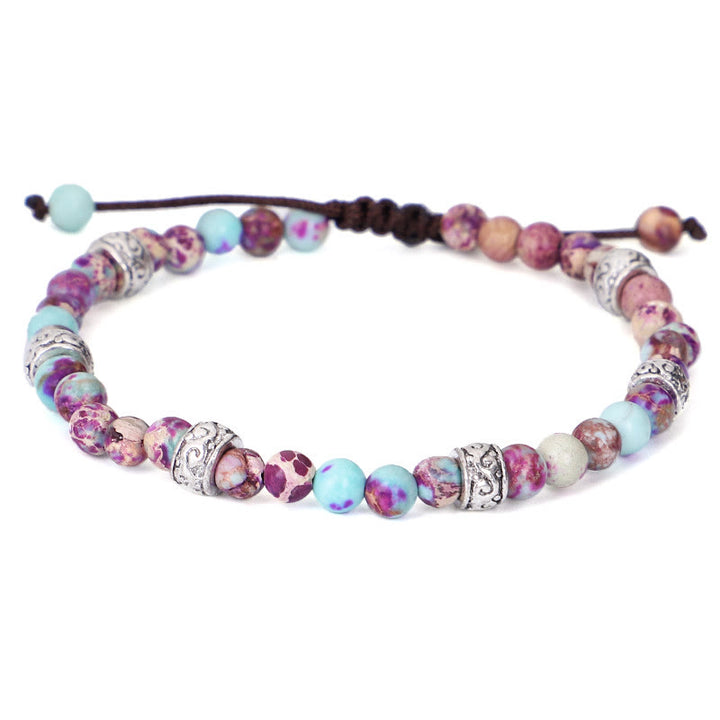 Bracelet tressé en perles de pierre impériale multicolore naturelle Olivenorma 