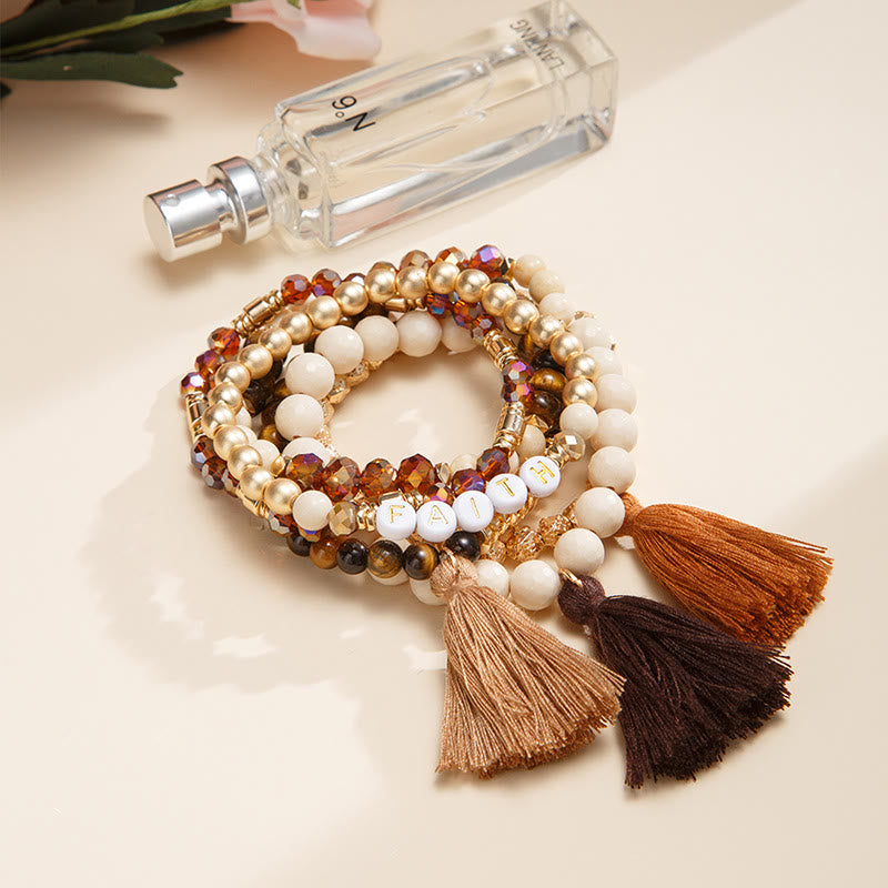 Olivenorma Lot de 6 bracelets en cristal naturel gravés