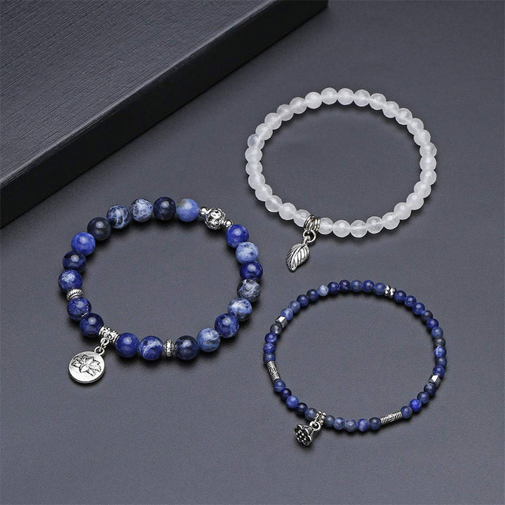 Bracelet 3 pièces en sodalite et lotus équilibre Olivenorma
