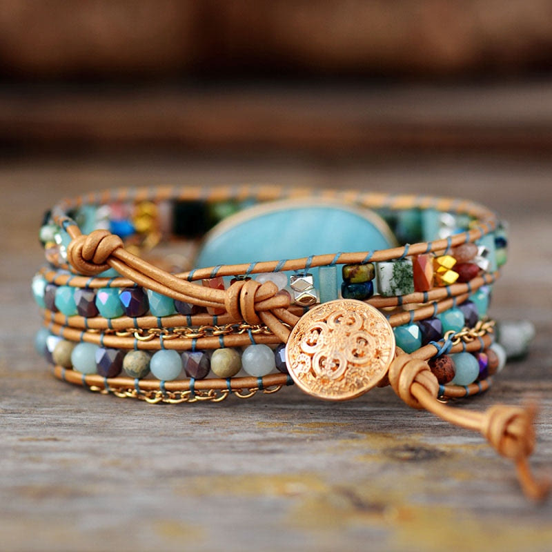 Bracelet en cuir tressé à la main en amazonite naturelle