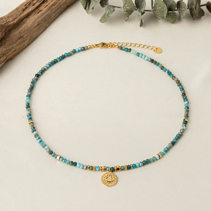 Collier de perles turquoise bleues naturelles contre le mauvais œil Olivenorma 