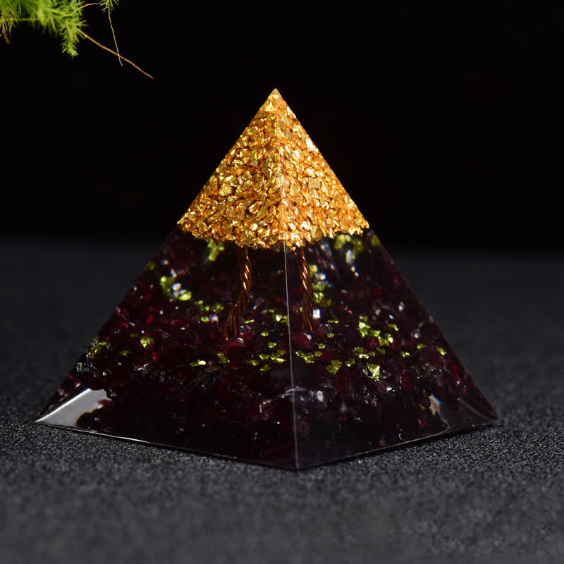 Granulés de métal grenat Olivenorma Pyramide d'orgone de l'arbre de vie 