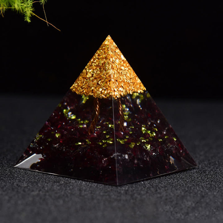 Granulés de métal grenat Olivenorma Pyramide d'orgone de l'arbre de vie 