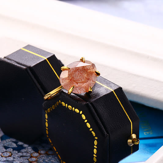Bague à cinq griffes en quartz fraise naturel Olivenorma