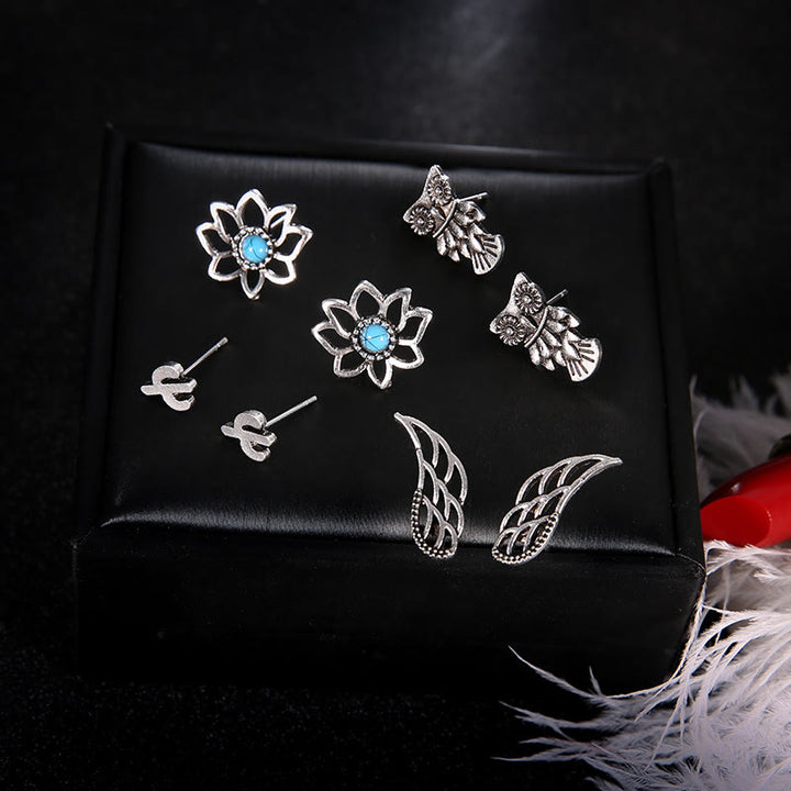 Olivenorma Lot de 4 boucles d'oreilles à tige en turquoise bohème nimal 
