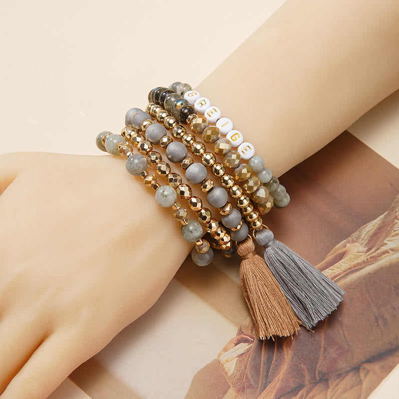 Olivenorma Lot de 6 bracelets en cristal naturel gravés