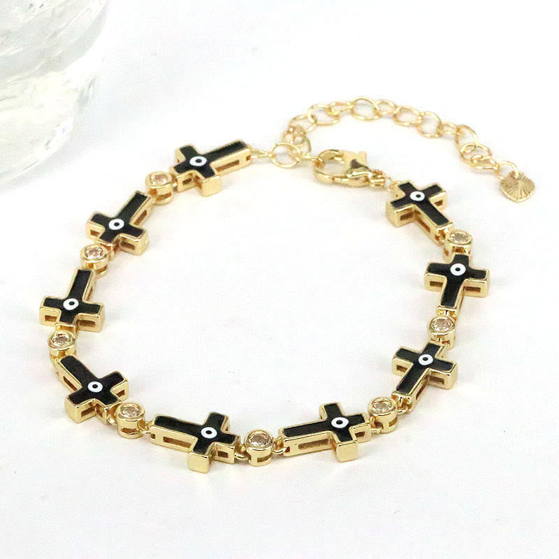 Bracelet en alliage de perles croisées contre le mauvais œil dégoulinant de couleur Olivenorma 