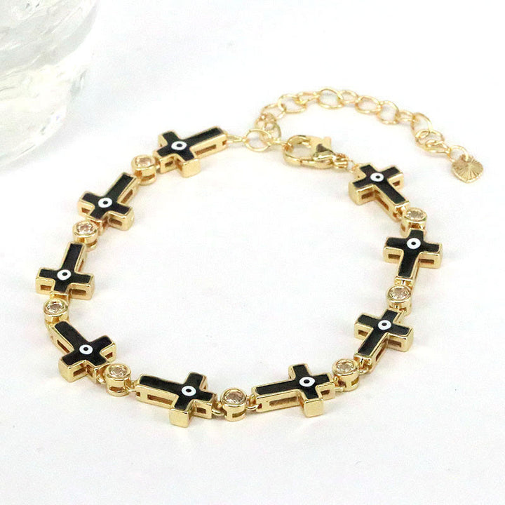 Bracelet en alliage de perles croisées contre le mauvais œil dégoulinant de couleur Olivenorma 