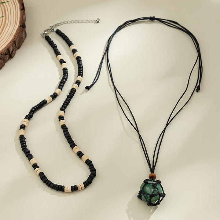 Ensemble de colliers avec pendentif en obsidienne et arbre de vie contre le mauvais œil Olivenorma 
