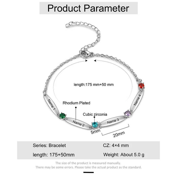 Bracelet avec noms de famille et pierres de naissance Olivenorma