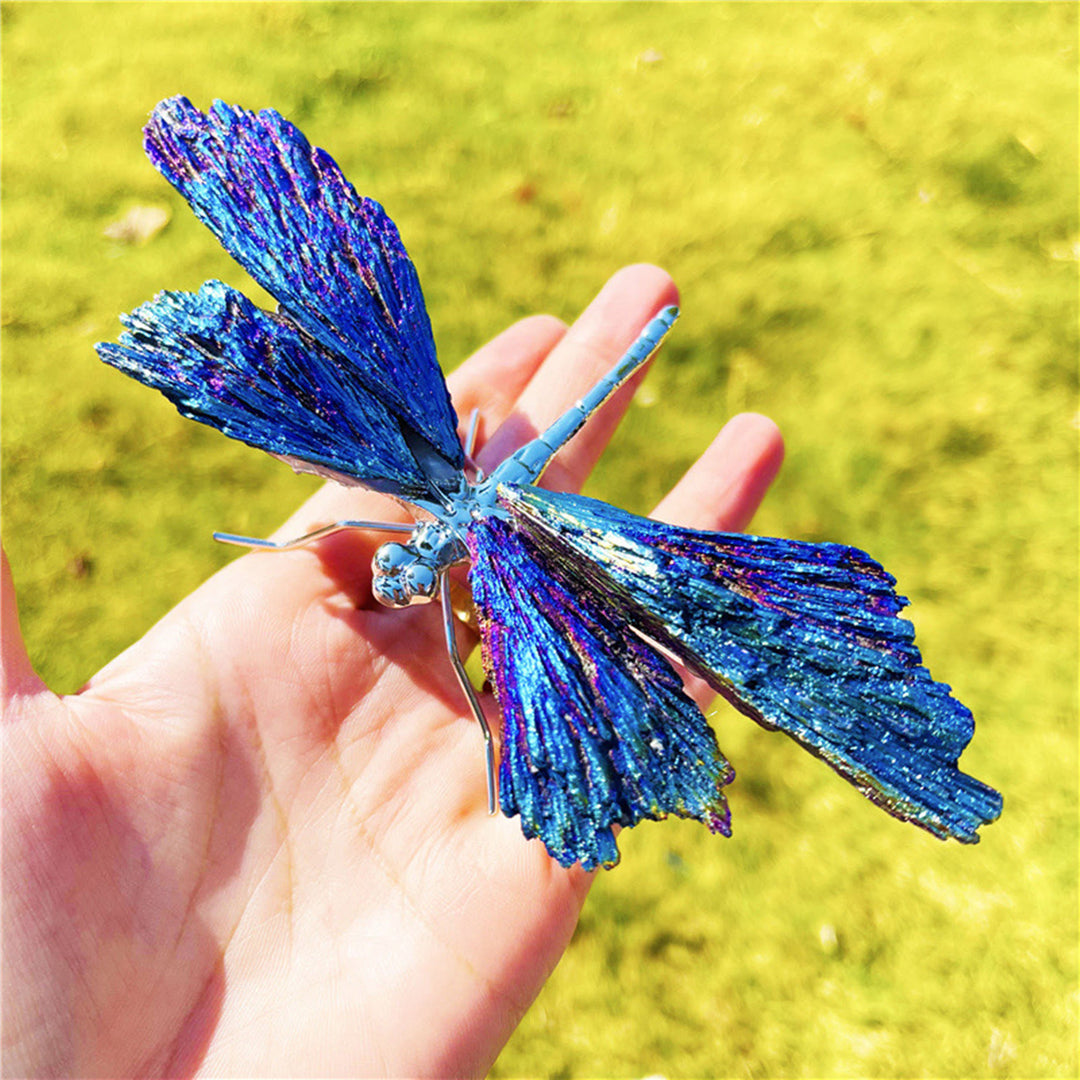 Décoration en pierre précieuse de libellule en tourmaline cyanite Aura Olivenorma