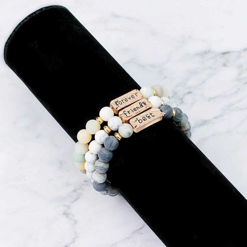 Ensemble de 3 bracelets gravés Olivenorma Natural Gemstone Best Friend Forever 