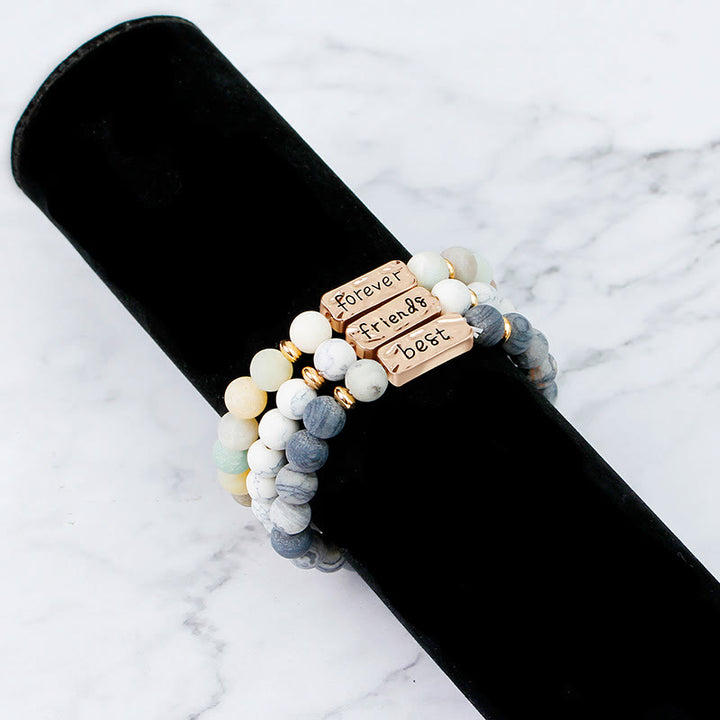 Ensemble de 3 bracelets gravés Olivenorma Natural Gemstone Best Friend Forever 