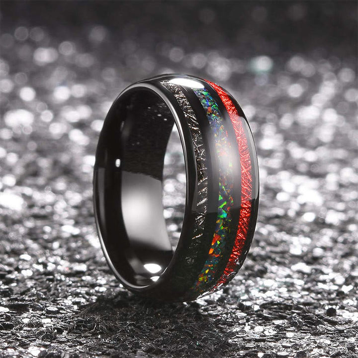 Bague pour homme en carbure de tungstène noir Olivenorma Color Opal 8 mm 