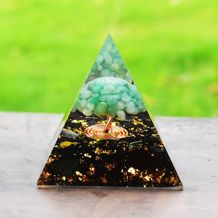 Pyramide d'orgone d'arbre de vie en obsidienne aventurine verte Olivenorma