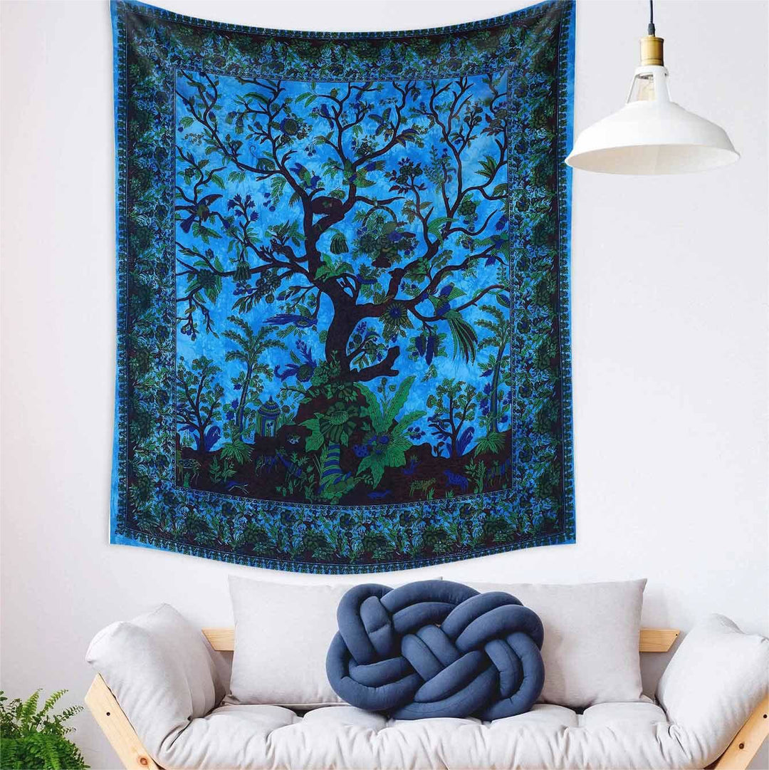 Tapisserie murale psychédélique à motif d'arbre de vie vert Olivenorma