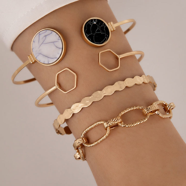 Ensemble de cinq bracelets ouverts en alliage de pierre naturelle Olivenorma 