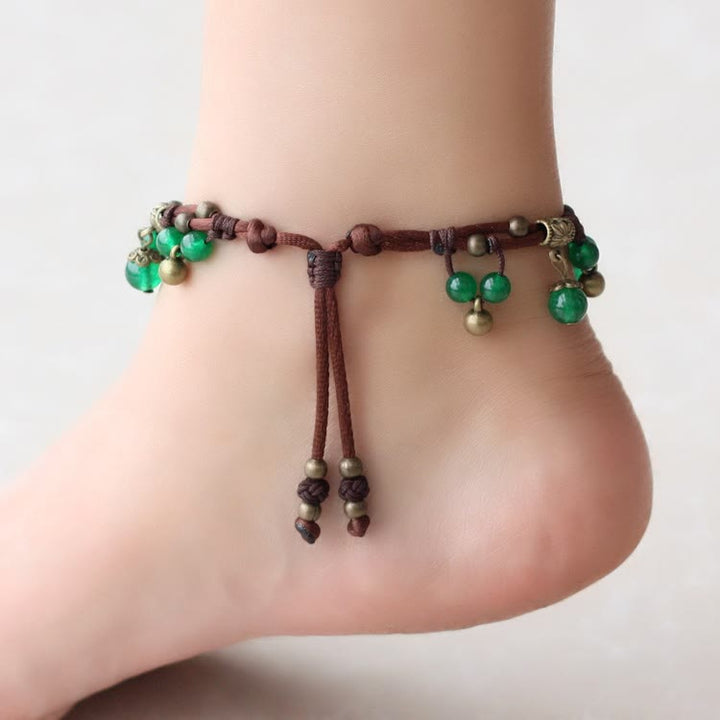 Bracelet de cheville tissé en perles d'agate rouge et de jade vert Olivenorma