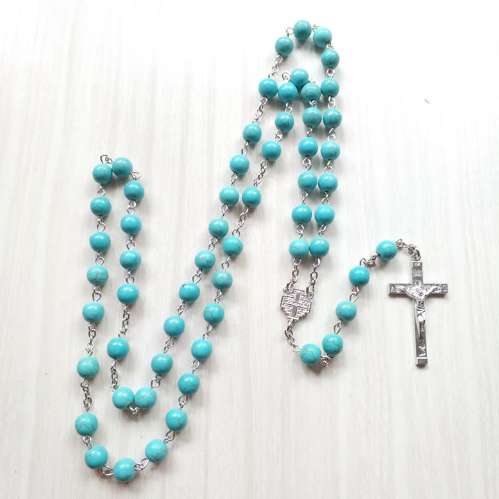 Collier chapelet à breloques en forme de croix turquoise Olivenorma - image 2
