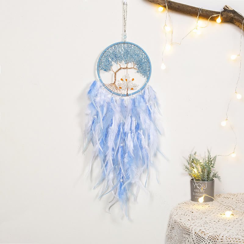 Attrape-rêves en cristal Olivenorma Arbre de vie avec plumes roses - Aigue-marine et cristal clair - image 23