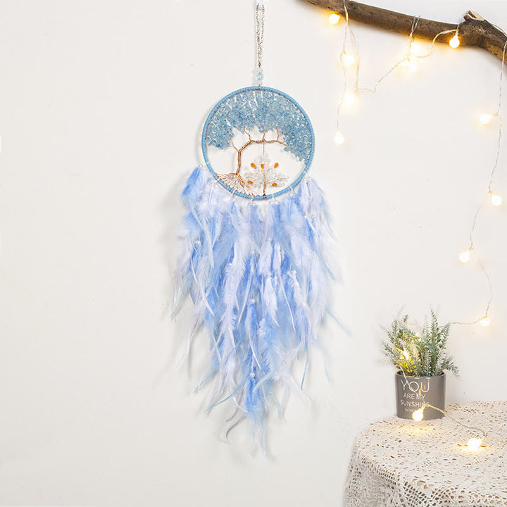Attrape-rêves en cristal Olivenorma Arbre de vie avec plumes roses - Aigue-marine et cristal clair - image 23