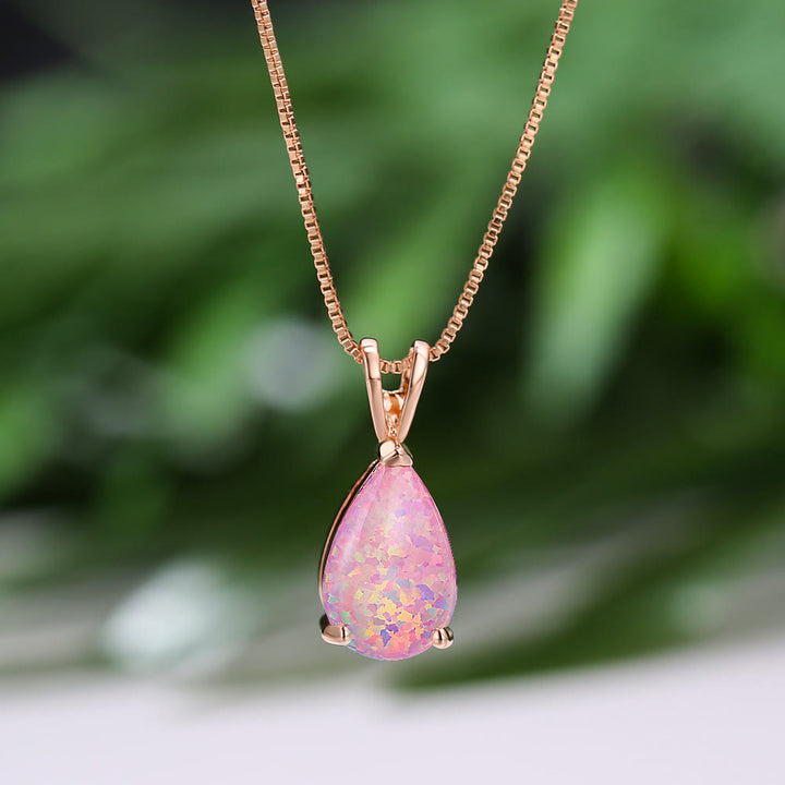 Collier simple avec pendentif en forme de goutte d'eau en opale synthétique Olivenorma