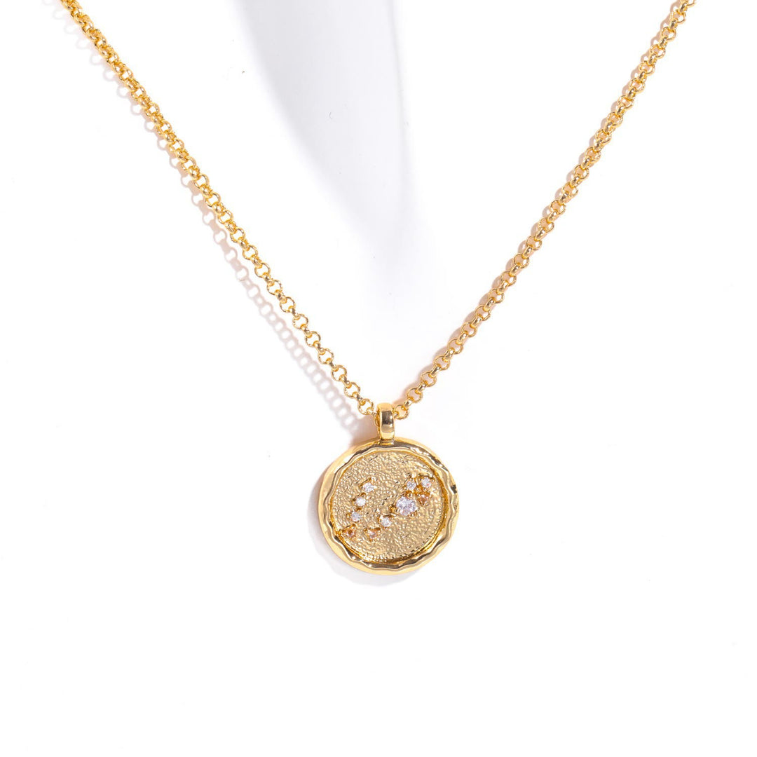 Collier avec pierre de naissance en zircon blanc et signe du zodiaque Olivenorma