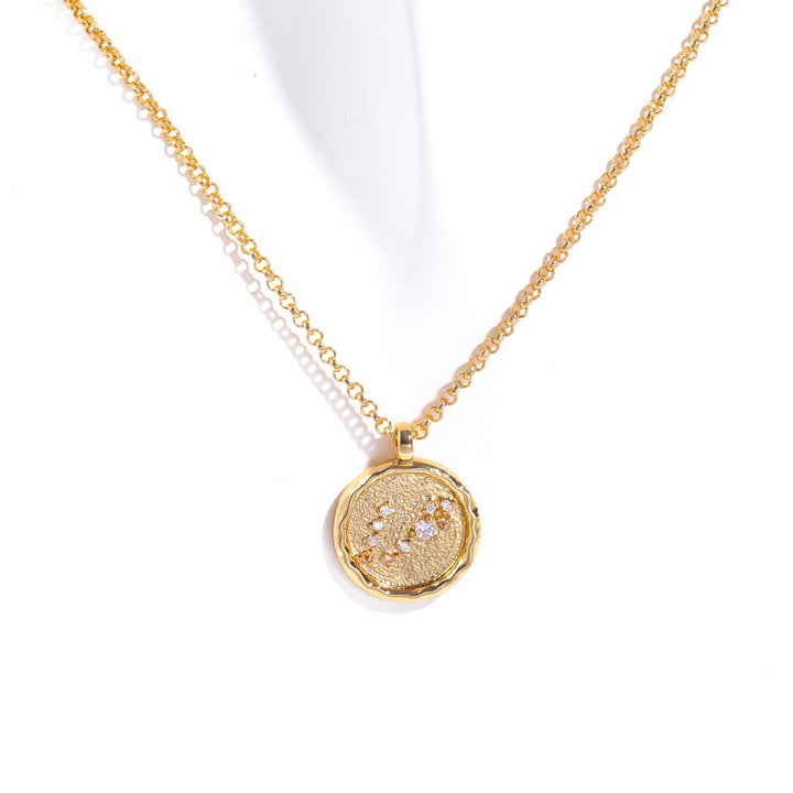 Collier avec pierre de naissance en zircon blanc et signe du zodiaque Olivenorma