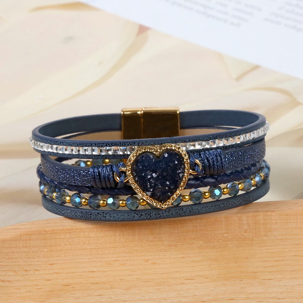 Bracelet en cuir tressé multicouche en forme de cœur Olivenorma