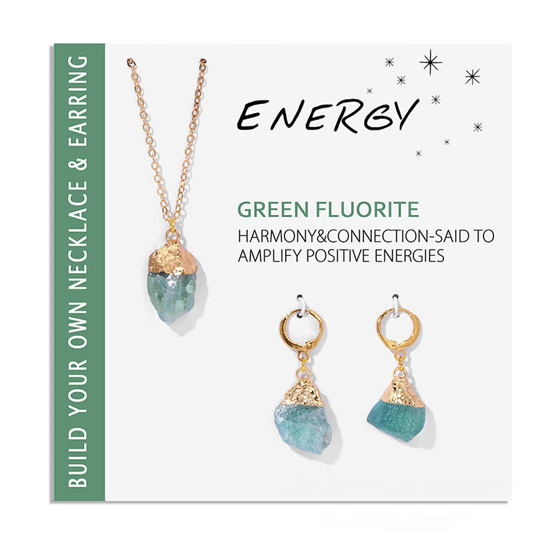 Ensemble de boucles d'oreilles et collier avec pendentif en cristal irrégulier naturel Olivenorma