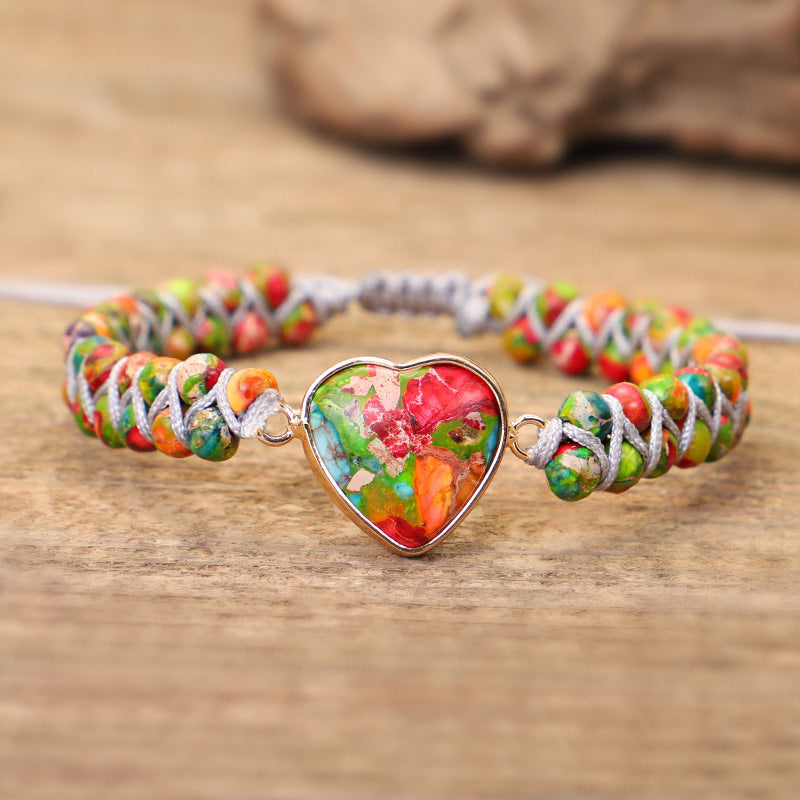 Bracelet coeur en pierre naturelle et cristal