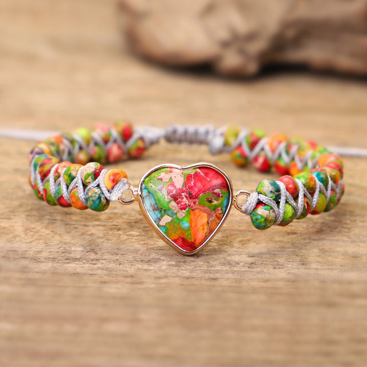 Bracelet coeur en pierre naturelle et cristal