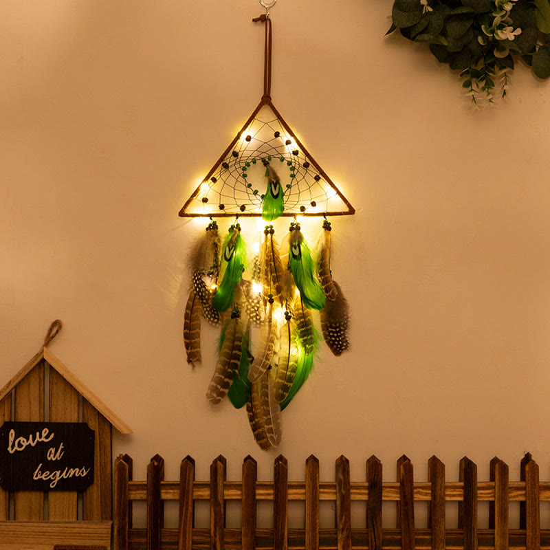 Perles en bois vert naturel Olivenorma Attrape-rêves en plumes de paon 