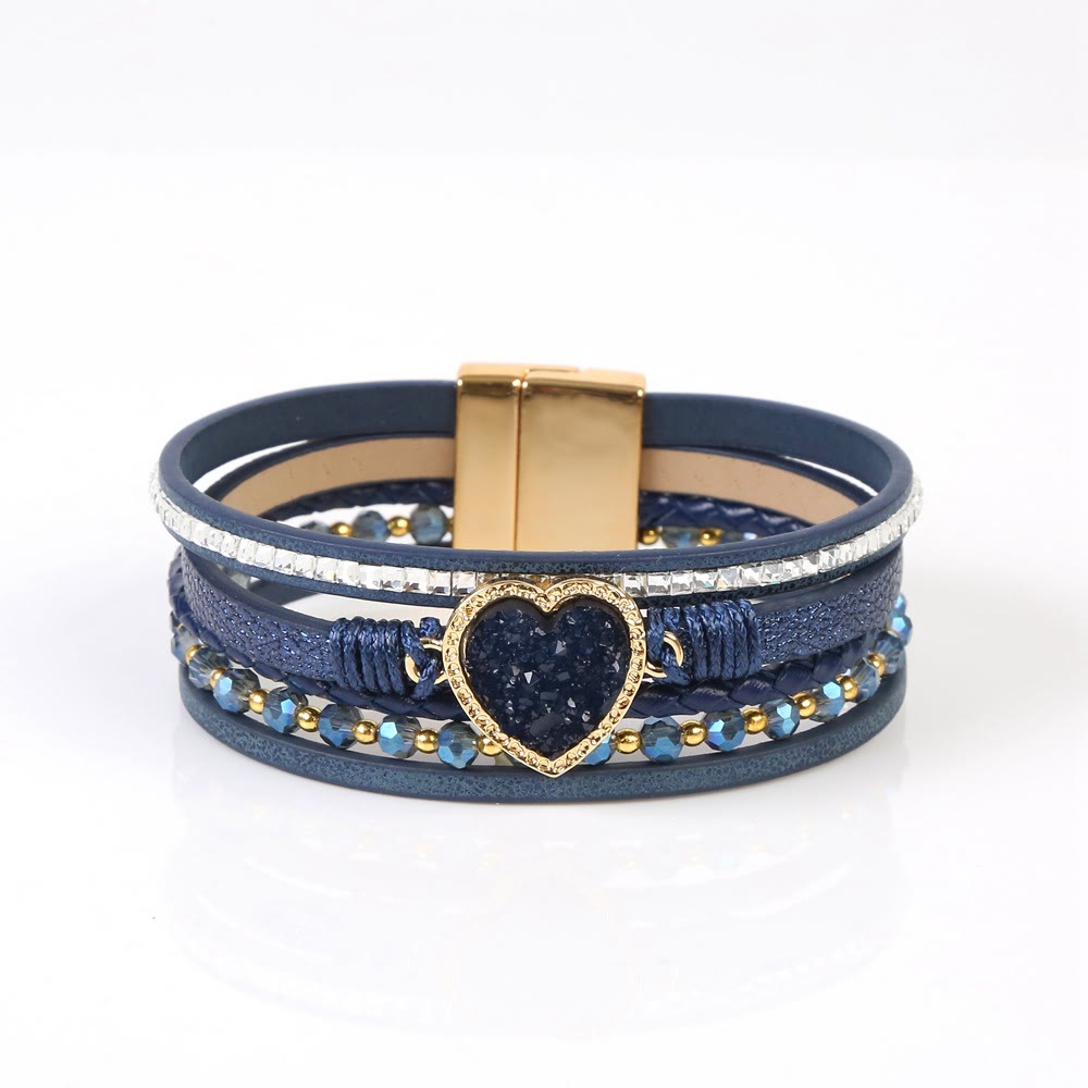 Bracelet en cuir tressé multicouche en forme de cœur Olivenorma