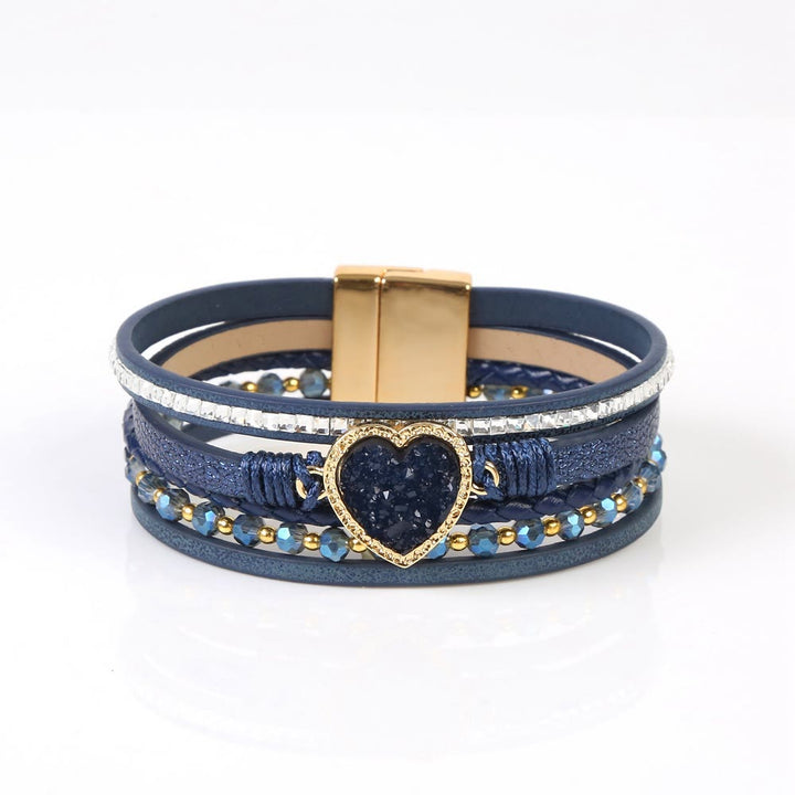 Bracelet en cuir tressé multicouche en forme de cœur Olivenorma
