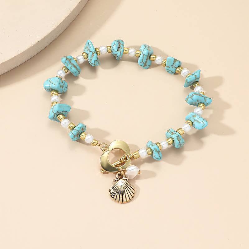 Bracelet pendentif en coquillage turquoise irrégulier Olivenorma